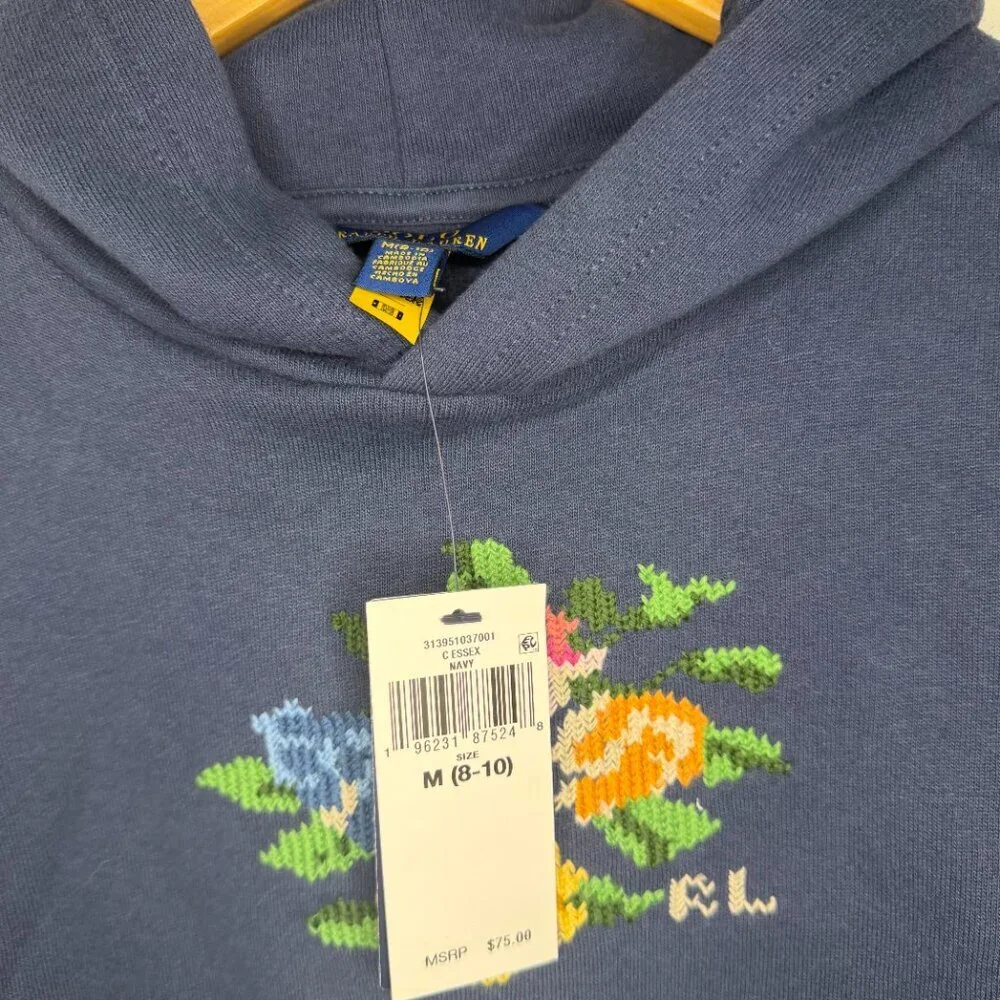 Ralph Lauren Girls Embroidered Fleece Hoodie Casual Preppy - NWT - Medium